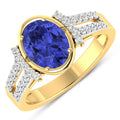 1.41 Ct Oval Violet Tanzanite & Lab Diamond Bezel 14K Gold Bridge Ring by Fine Color Jewels