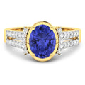 1.41 Ct Oval Violet Tanzanite & Lab Diamond Bezel 14K Gold Bridge Ring by Fine Color Jewels