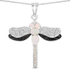 1.41 Ct White Ethiopian Opal Prong Silver Dragonfly Pendant Cable Chain Necklace