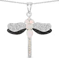 1.41 Ct White Ethiopian Opal Prong Silver Dragonfly Pendant Cable Chain Necklace by Fine Color Jewels