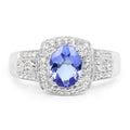 1.42 Ct Oval Violet Tanzanite Prong Silver Pave Halo Statement Ring by Fine Color Jewels