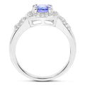1.42 Ct Oval Violet Tanzanite Prong Silver Pave Halo Statement Ring by Fine Color Jewels