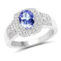 1.42 Ct Oval Violet Tanzanite Prong Silver Pave Halo Statement Ring by Fine Color Jewels