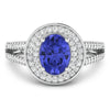 1.43 Ct Oval Violet Tanzanite and White Diamond Prong 14k Gold Halo Pave Statement Ring