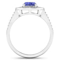 1.43 Ct Oval Violet Tanzanite and White Diamond Prong 14k Gold Halo Pave Statement Ring by Fine Color Jewels