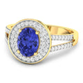 1.43 Ct Oval Violet Tanzanite and White Diamond Prong 14k Gold Halo Pave Statement Ring by Fine Color Jewels