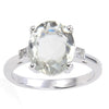 1.44 Ct Oval Green Amethyst Prong Silver Chunky Engagement Ring