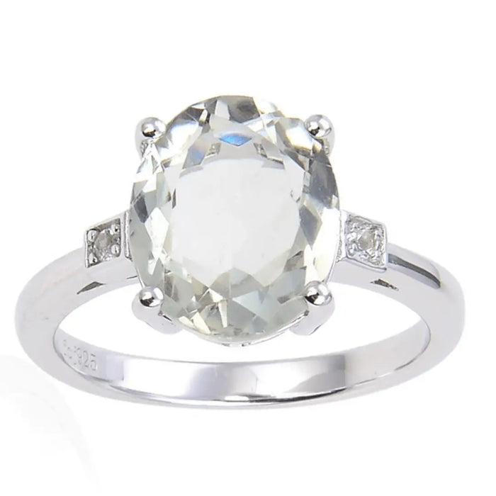 1.44 Ct Oval Green Amethyst Prong Silver Chunky Engagement Ring by Fine Color Jewels