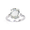 1.44 Ct Oval Green Amethyst Prong Silver Chunky Engagement Ring by Fine Color Jewels