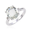 1.44 Ct Oval Green Amethyst Prong Silver Chunky Engagement Ring by Fine Color Jewels