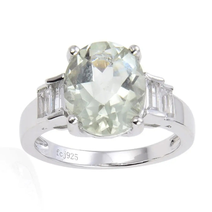 1.44 Ct Oval Green Amethyst Prong Silver Cocktail Ring by Fine Color Jewels