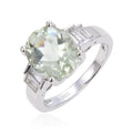 1.44 Ct Oval Green Amethyst Prong Silver Cocktail Ring by Fine Color Jewels