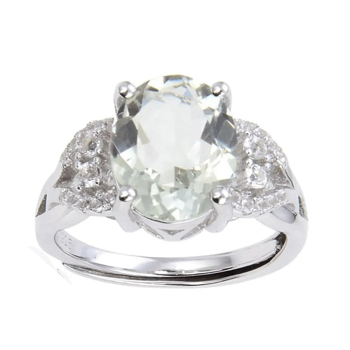 1.44 Ct Oval Green Amethyst Prong Silver Engagement Ring by Fine Color Jewels