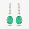 1.44 Ct Oval Green Zambian Emerald Diamond Prong 10K Gold Dangle Earrings by Fine Color Jewels