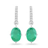 1.44 Ct Oval Green Zambian Emerald Diamond Prong 10K Gold Dangle Earrings