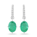 1.44 Ct Oval Green Zambian Emerald Diamond Prong 10K Gold Dangle Earrings by Fine Color Jewels