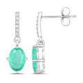 1.44 Ct Oval Green Zambian Emerald Diamond Prong 10K Gold Dangle Earrings by Fine Color Jewels