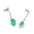 1.44 Ct Oval Green Zambian Emerald Diamond Prong 10K Gold Dangle Earrings by Fine Color Jewels