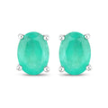 1.44 Ct Oval Green Zambian Emerald Prong 10K Gold Stud Earrings by Fine Color Jewels