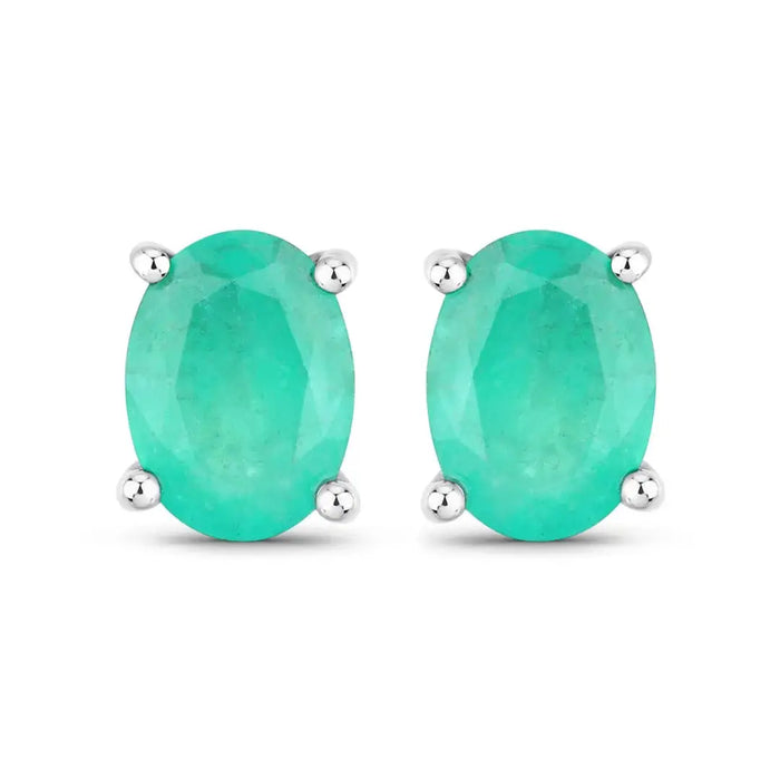 1.44 Ct Oval Green Zambian Emerald Prong 10K Gold Stud Earrings by Fine Color Jewels