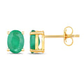 1.44 Ct Oval Green Zambian Emerald Prong 10K Gold Stud Earrings by Fine Color Jewels