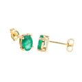 1.44 Ct Oval Green Zambian Emerald Prong 10K Gold Stud Earrings by Fine Color Jewels