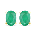 1.44 Ct Oval Green Zambian Emerald Prong 10K Gold Stud Earrings by Fine Color Jewels