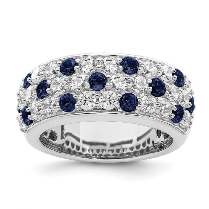 1.44 Ct Round Blue Sapphire & Lab Diamond Pavé 14K White Gold Cocktail Ring by Fine Color Jewels