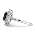 1.45 Ct Oval Blue Lab Created Sapphire and Cubic Zirconia Prong Silver Halo Statement Pave Bridge Ring by Fine Color Jewels