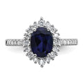 1.45 Ct Oval Blue Lab Created Sapphire and Cubic Zirconia Prong Silver Halo Statement Pave Bridge Ring by Fine Color Jewels
