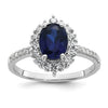 1.45 Ct Oval Blue Lab Created Sapphire and Cubic Zirconia Prong Silver Halo Statement Pave Bridge Ring
