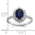 1.45 Ct Oval Blue Lab Created Sapphire and Cubic Zirconia Prong Silver Halo Statement Pave Bridge Ring by Fine Color Jewels