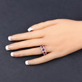 1.45 Ct Round Pink Ruby & Diamond Prong 14K White Gold Five Stone Halo Ring by Fine Color Jewels