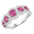 1.45 Ct Round Pink Ruby & Diamond Prong 14K White Gold Five Stone Halo Ring by Fine Color Jewels