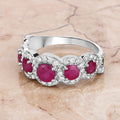 1.45 Ct Round Pink Ruby & Diamond Prong 14K White Gold Five Stone Halo Ring by Fine Color Jewels