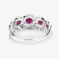 1.45 Ct Round Pink Ruby & Diamond Prong 14K White Gold Five Stone Halo Ring by Fine Color Jewels