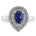 1.46 Ct Pear Blue Created Sapphire & Lab Diamond Prong 14K White Gold Double Halo Filigree Ring by Fine Color Jewels