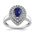1.46 Ct Pear Blue Created Sapphire & Lab Diamond Prong 14K White Gold Double Halo Filigree Ring by Fine Color Jewels