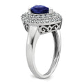 1.46 Ct Pear Blue Created Sapphire & Lab Diamond Prong 14K White Gold Double Halo Filigree Ring by Fine Color Jewels