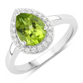 1.46 Ct Pear Green Peridot and Lab Diamond Prong Silver Halo Bridge Ring by Fine Color Jewels