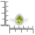 1.46 Ct Pear Green Peridot and Lab Diamond Prong Silver Halo Bridge Ring by Fine Color Jewels