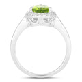 1.46 Ct Pear Green Peridot and Lab Diamond Prong Silver Halo Bridge Ring by Fine Color Jewels