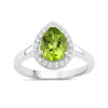 1.46 Ct Pear Green Peridot and Lab Diamond Prong Silver Halo Bridge Ring