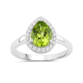 1.46 Ct Pear Green Peridot and Lab Diamond Prong Silver Halo Bridge Ring by Fine Color Jewels