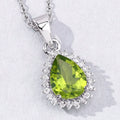 1.46 Ct pear green Peridot and Lab Diamond prong Silver Halo teardrop pendant Necklace by Fine Color Jewels