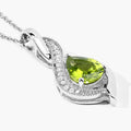 1.46 Ct Pear Green Peridot & Lab Diamond Prong Silver Teardrop Crossover Pendant Necklace by Fine Color Jewels
