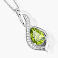 1.46 Ct Pear Green Peridot & Lab Diamond Prong Silver Teardrop Crossover Pendant Necklace by Fine Color Jewels