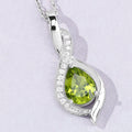 1.46 Ct Pear Green Peridot & Lab Diamond Prong Silver Teardrop Crossover Pendant Necklace by Fine Color Jewels