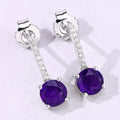 1.46 Ct Round Purple Amethyst & Lab Diamond Prong Silver Dangle Earrings by Fine Color Jewels