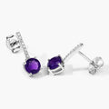 1.46 Ct Round Purple Amethyst & Lab Diamond Prong Silver Dangle Earrings by Fine Color Jewels